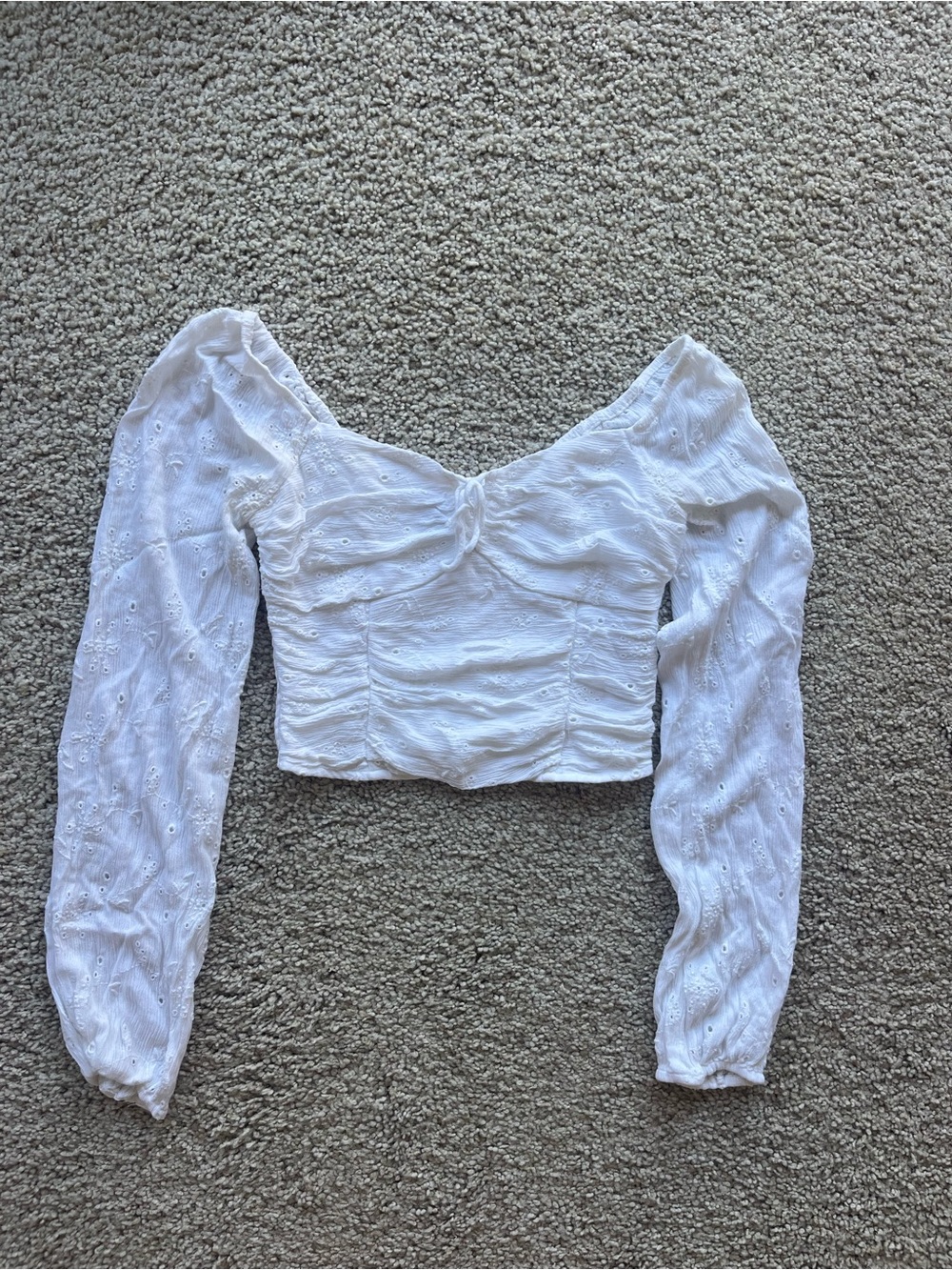 Hollister Eyelet Long-Sleeve Ruched Crop Top